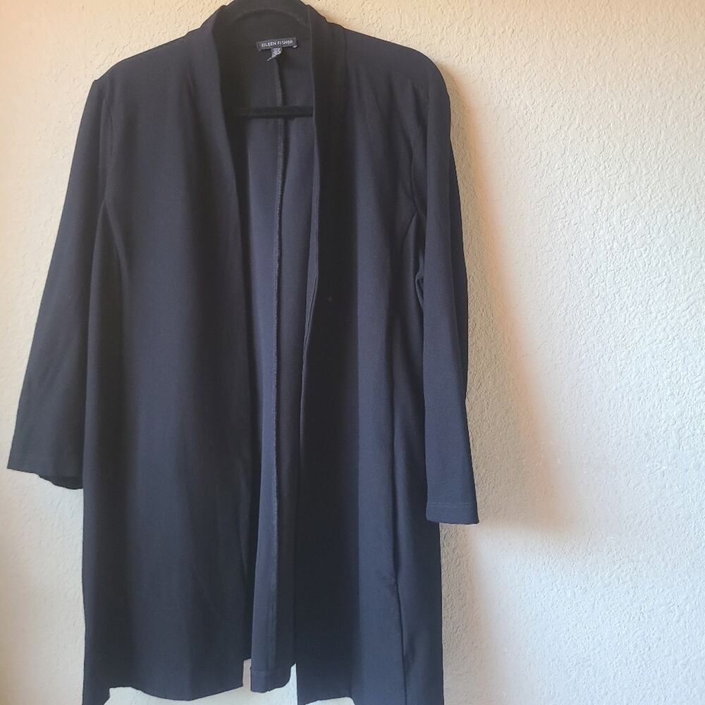 Eileen Fisher Black Open-Front Long Blazer